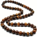 Polished 4mm tiger eye natural stone beaded necklace with brown and golden wood textures - Tiger's Eye
