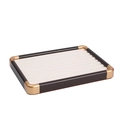 Walnut wood ring display tray with cream velvet slots and gold metal corners - Ring Row Beige