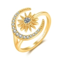 Elegant gold S925 sterling silver open ring featuring micro-inset sun and moon motifs - Gold