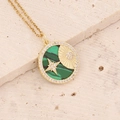 18K gold plated necklace featuring a round green malachite moon and star pendant - Green