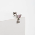 Silver wing pink heart ear stud with star pendant made of surgical steel for cartilage - Pink Winged Heart Star Style (A169-4#) / Single Piece