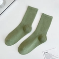 Grass green mid-calf ribbed cotton socks in minimalist INS style on white background - One Size / Grey Green