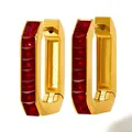 Golden stainless steel hoop earrings with rectangular red cubic zirconia crystals - Gold + Red (KDE886)
