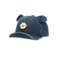 Blue denim baby baseball cap with 3D animal ears and puppy embroidery on white background - 48cm (6 Months-2 Years) / Dark Blue