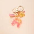 Pink letter R glitter keychain with tassel and butterfly pendant for bags and cars - Letter R