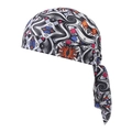 Detail of paisley pirate bandana hat with abstract graphic prints and long tie straps - One Size / Black White Curve (17#)