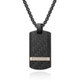 Collar para hombre con colgante de fibra de carbono negra y oro rosa con siete diamantes - Colgante Color Oro Rosa con Cadena de Perlas Negra
