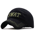 Schwarze SWAT Baseballkappe aus Baumwolle mit grüner Stickerei und taktischen Nähten - SWAT 3D-Stickerei / Stil 2 Schwarz