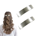 Silver rectangular metal hair clip with brushed texture shown on hair and in detail - Set 17 (2 Pieces)