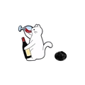 Pin de esmalte gato blanco lindo con copa de vino, botella y cierre de goma - Gato bebiendo con botella y copa