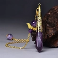 Natural amethyst hexagonal prism pendant with gold wing chain for yoga and meditation - Gold Amethyst