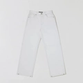 Detail of white wide-leg denim jeans showing cotton fabric texture and pocket rivets - XS / Snow White