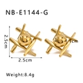 Detailed view of 18k gold plated ball earrings with size and weight dimensions - Gold Geometric Round Ball Style (NB-E1144-G) / 18K Gold