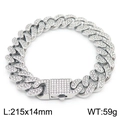 Silbernes Iced-Out Cuban Link Armband für Damen und Herren, 14mm breit und 215mm lang - 14mm (KB170711-MZOZ) / Silber