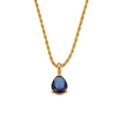 Collana a catena a spirale dorata 2mm con pendente a goccia in gemma blu a pera - Zirconia Blu Zaffiro