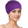Close-up of purple elastic turban headwrap for women featuring a soft and stretchy fabric - One Size / Purple