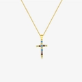 Gold S925 sterling silver cross necklace with vibrant blue, green, and purple zircons - 925 Silver / Gold/Blue Green