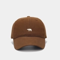 Close-up of white polar bear embroidery on brown cotton baseball cap fabric texture - Adjustable / Dark Brown