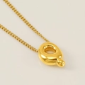 Polished gold bubble letter Q pendant necklace with a sleek 3D metallic finish - Letter Q