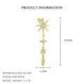 Star-shaped 925 sterling silver drop earring with zirconia inlay in golden finish - Star Tassel Drop - Pair / Gold