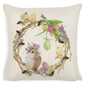 Easter pillow cover with cute watercolor bunny chicks and colorful eggs on linen fabric - Zl2002064-17 / 45*45cm Cover Only