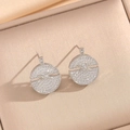 Silver round stud earrings with pavé crystals and X-pattern in a jewelry box - Silver Stud Earrings (8915)
