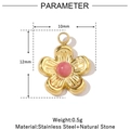 Diagramme détaillé du pendentif fleur dorée avec pierre rose et ses dimensions - VG834-Fleur d'Or Pierre Rose (Lot de 3)