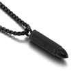 Men's black titanium steel bullet pendant necklace with knurled texture and box chain - Black Bullet Pendant (KP97240-KFC)
