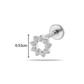 G23 titanium oorknopje met 0,53 cm ronde kristal en interne schroefsluiting - Ronde Halo-stijl (T2555-1) / Zilver