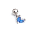 Silver stainless steel leaf stud earrings with blue marquise cut stones and screw back - Silver Royal Blue