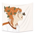 Arazzo decorativo con illustrazione di donna con trecce arancioni e farfalla sul naso - GT20004-Ragazza Con Capelli Arancioni E Farfalla / 73X95CM/Tessuto Spazzolato