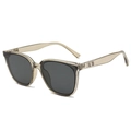 Stylish square sunglasses featuring translucent tea frames and dark tinted lenses - Transparent Green Frame Grey Lens