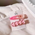 Pink pearl resin hair clip set featuring heart-shaped charms and matte droplet hairpins - Peach 2-Piece Set