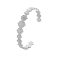 Silver stainless steel open bangle featuring circular sunburst pattern charms with gear edges - Y642-2 Silver Sunburst Disc