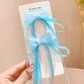 Fermagli per capelli a doppio fiocco azzurro per bambine in raso e tessuto organza - Blu 2 Pezzi