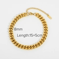 Bracelet chaîne cubaine dorée 8mm avec longueur 15+5cm et poinçon K18 sur blanc - Gourmette/Chaîne de Cheville Cubaine 8mm