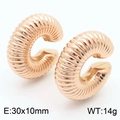 Polished rose gold hollow C-shaped donut earrings with textured spiral design, 30x10mm size - Rose Gold(KE112511-KFC)