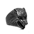 Anillo de cabeza de lobo de titanio negro vintage con textura tallada estilo punk - US 7 / Negro