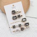 Set di 5 fermagli per capelli vintage con strass smeraldo e perle in finitura oro - grigio scuro