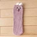 Purple coral fleece socks with cute cartoon animal face and soft plush white 3D ears - One Size / Purple Dog