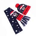 Navy blue and red knitted LED Christmas hat and scarf set with Merry X-mas text - Set 9 (Dark Blue Red Dog)