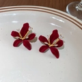 Boucles d'oreilles vintage en velours rouge profond avec cristaux brillants - 66# Grandes Boucles d'Oreilles Fleur Velours Rouge (925 Sterling Silver Earring Post)