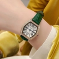 Orologio donna tonneau oro con cinturino in pelle verde e lunetta con diamanti incastonati - Cassa Oro Rosa Quadrante Bianco Cinturino in Pelle Verde