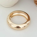 Minimalist wide golden metal bangle with a polished finish and spring hinge closure - Polished Curved Hinged Wide Bangle (SL280) / Gold