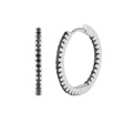 Detailed view of S925 silver hoop earrings featuring pavé-set black cubic zirconia stones - Black Silver