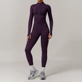 Women's deep purple seamless yoga set with zipper jacket and high waist leggings - S / Jacket + Pants / Plum Purple