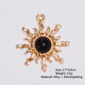 Baroque sun flower pendant in golden alloy with black bead for DIY jewelry making - Black