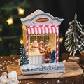Christmas candy shop music box with Santa and LED lights, festive resin tabletop decor - White Candy House