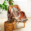 Bohemian orange woven camping blanket with ethnic geometric patterns and tassel edges - XT2022-4 Orange Geometric Ethnic