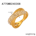 Modischer vergoldeter Edelstahlring in Breitform mit Wellenmuster und funkelnden Zirkonen - Größe 6 Ring / Gold